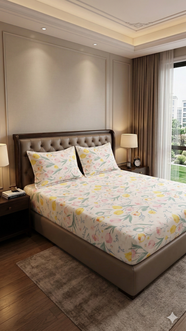 King Size Twill BedSheet with Two Pillow Cover